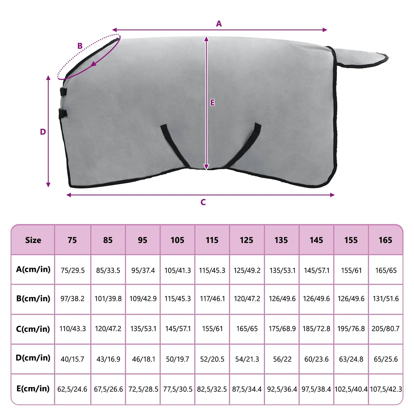 Hestetæppe Lysegrå og pink 75 cm Polyester