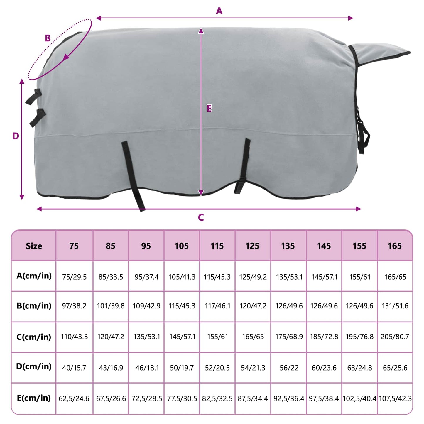 Hestetæppe Lysegrå og pink 145 cm Polyester