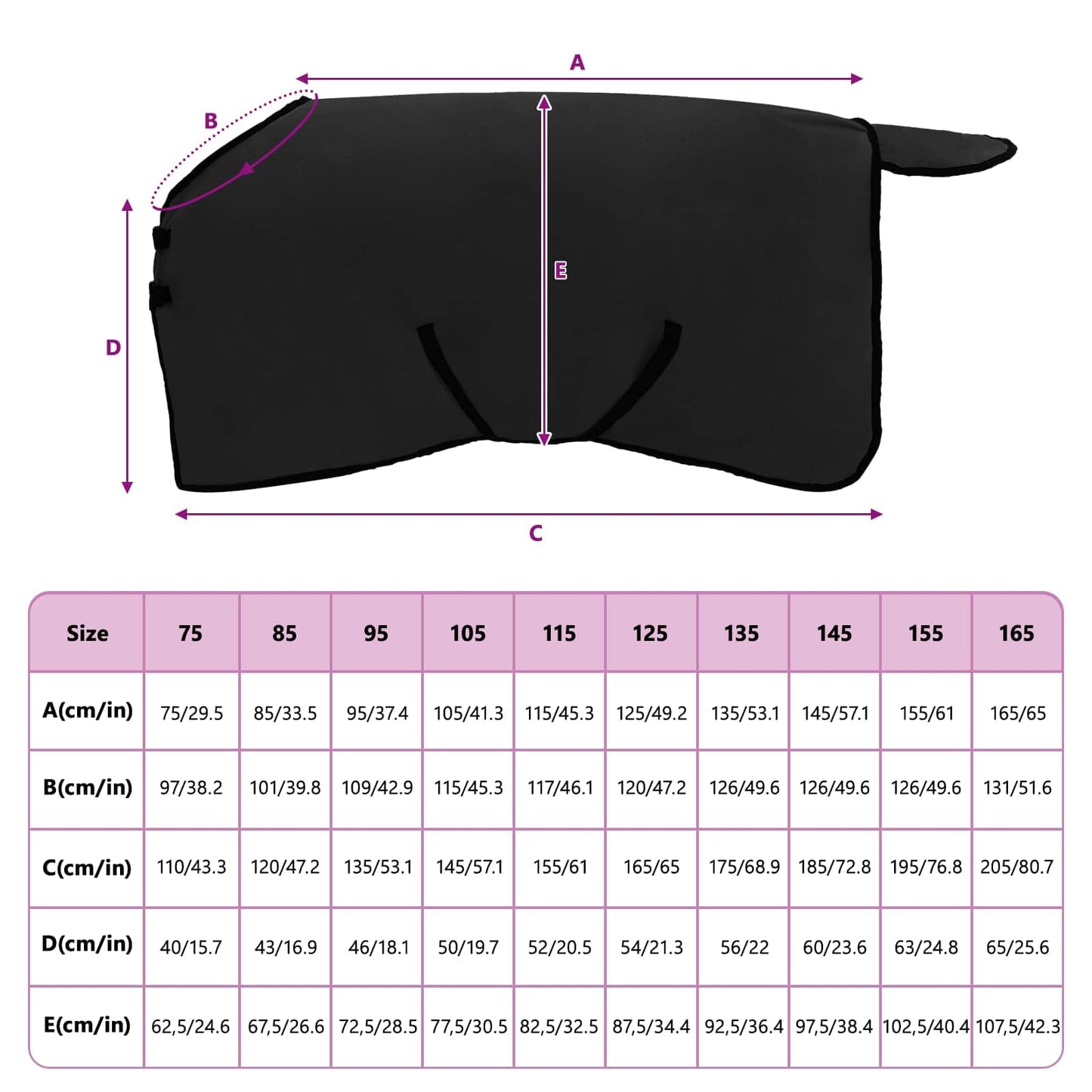 Hestetæppe Sort 105 cm Polyester