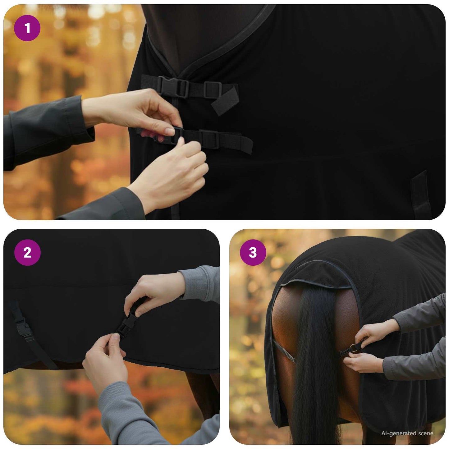 Hestetæppe Sort 165 cm Polyester