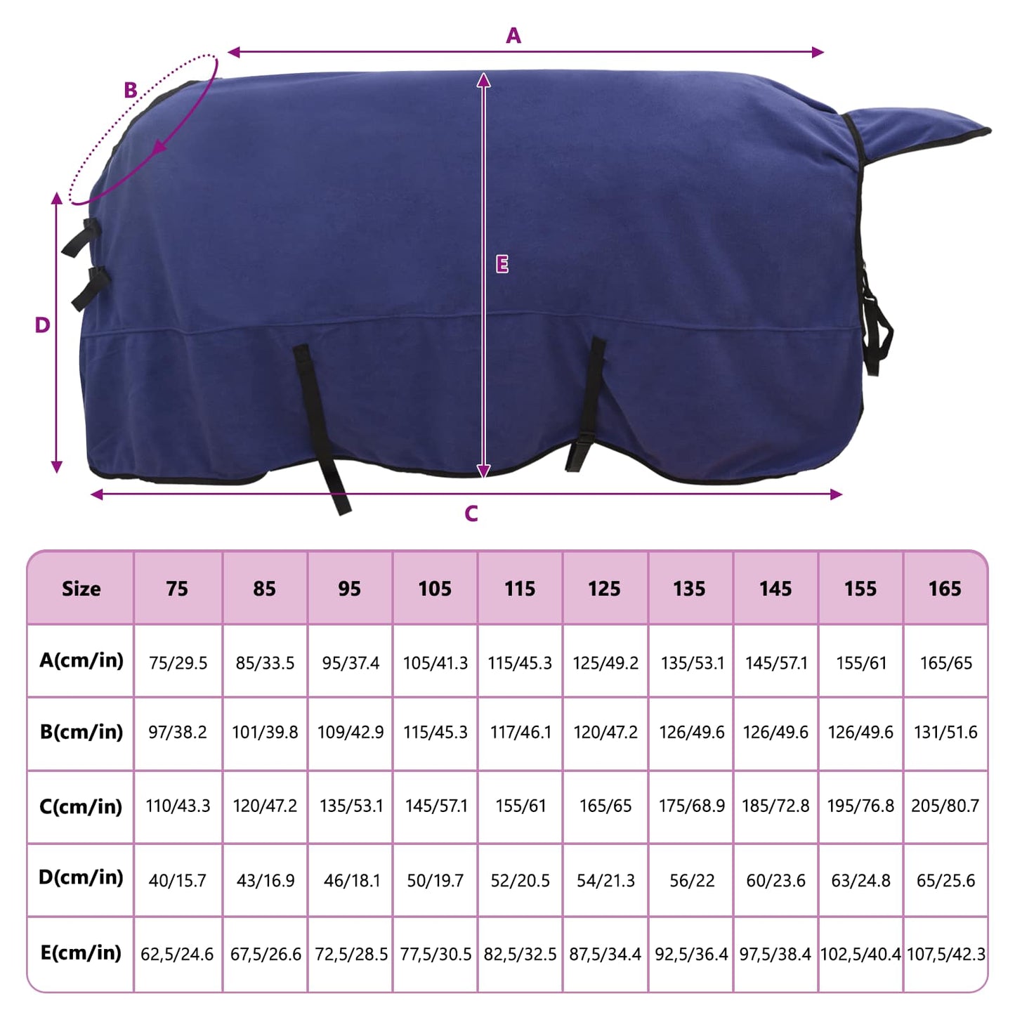 Hestetæppe Mørkeblå 135 cm Polyester