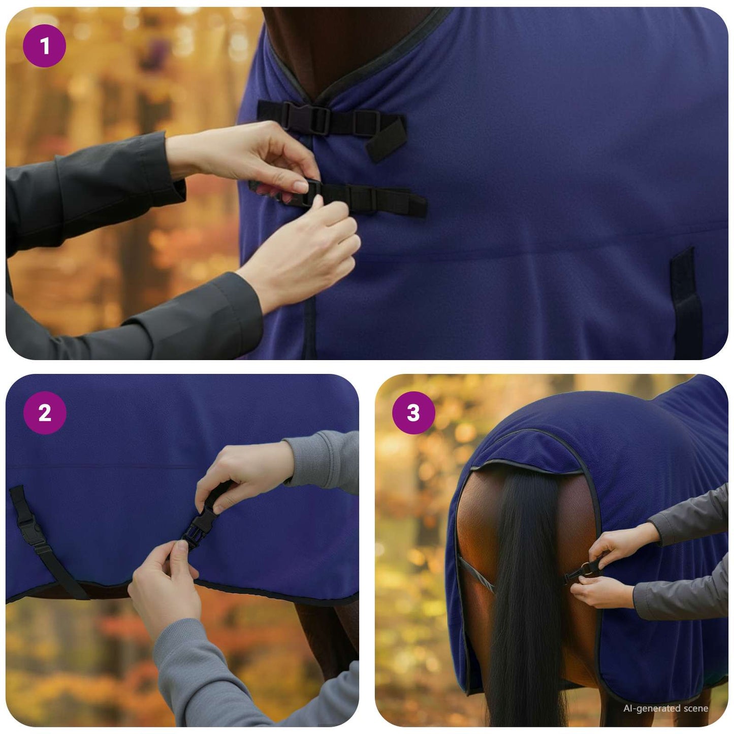 Hestetæppe Mørkeblå 145 cm Polyester