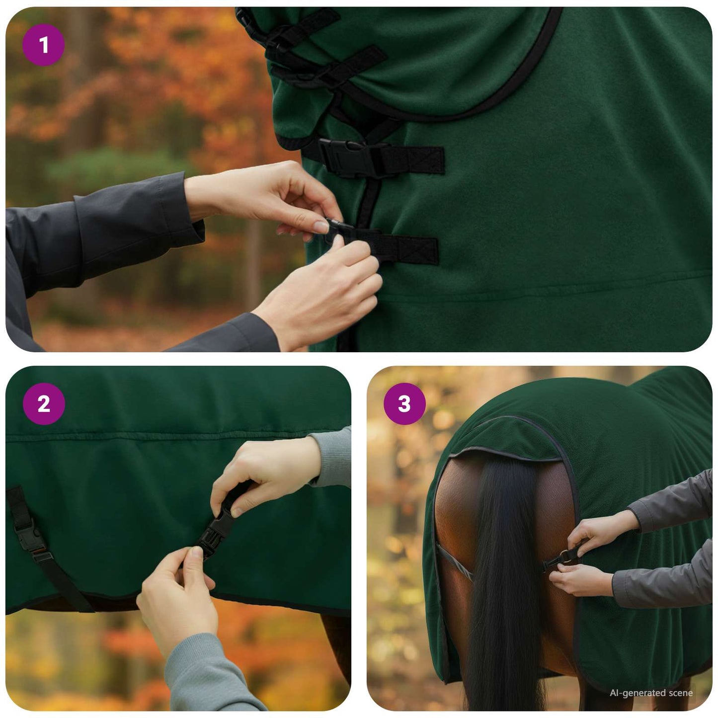 Hestetæppe Mørkegrøn 145 cm Polyester