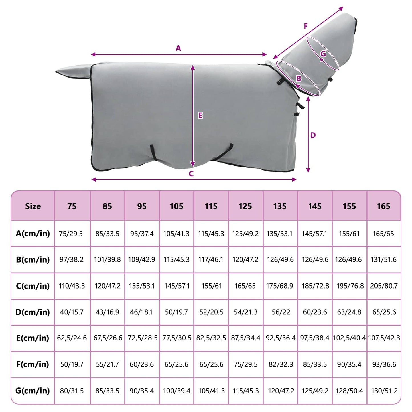 Hestetæppe Lysegrå og pink 105 cm Polyester