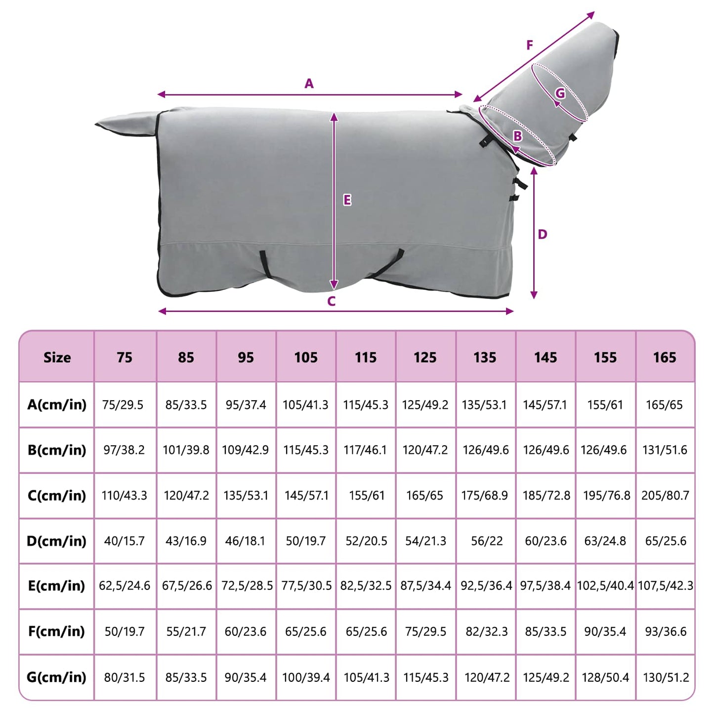 Hestetæppe Lysegrå og pink 145 cm Polyester