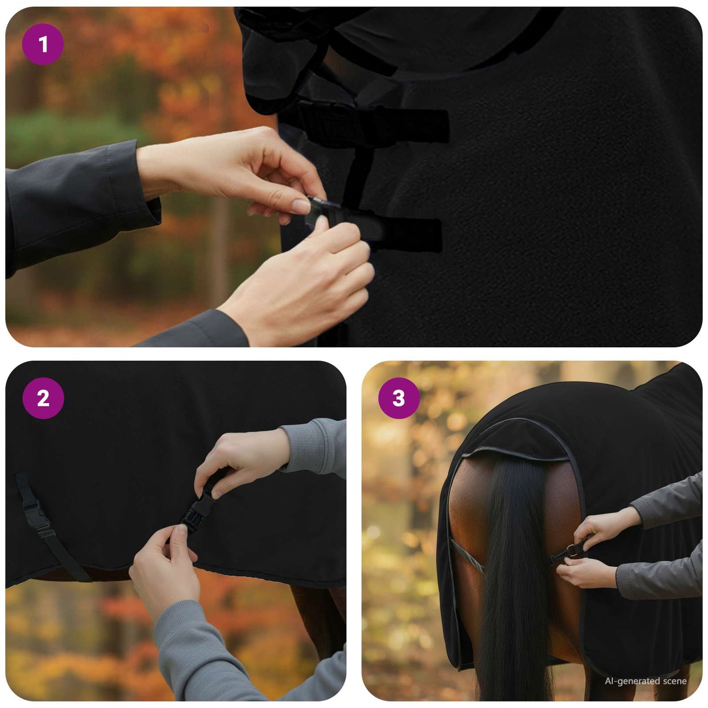 Hestetæppe Sort 75 cm Polyester