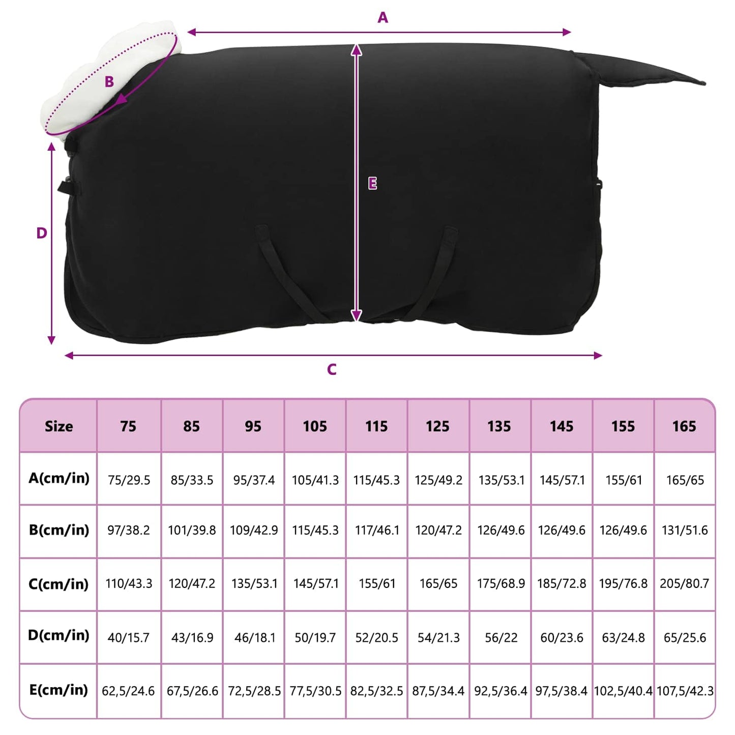 Hestetæppe Sort 75 cm Polar fleece