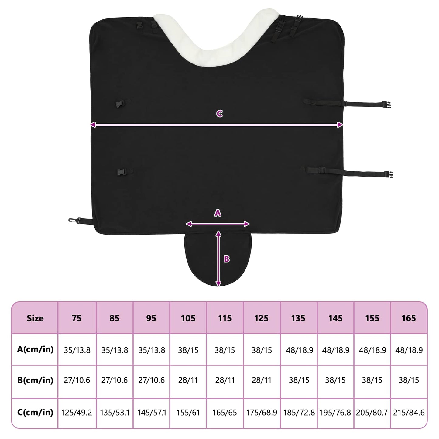 Hestetæppe Sort 105 cm Polar fleece