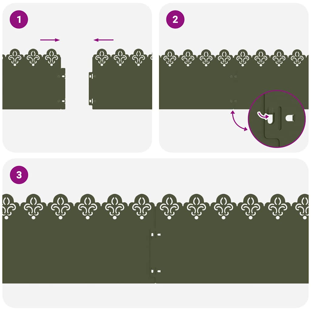 Plænekanter 30 pcs Oliven grøn 103 x 0,05 x 22 cm Stål