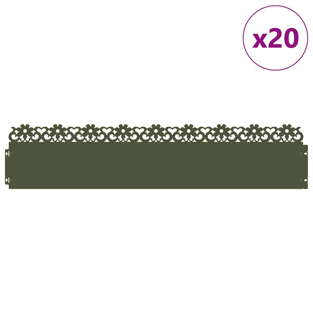 Plænekanter 20 pcs Oliven grøn 103 x 0,05 x 22 cm Stål