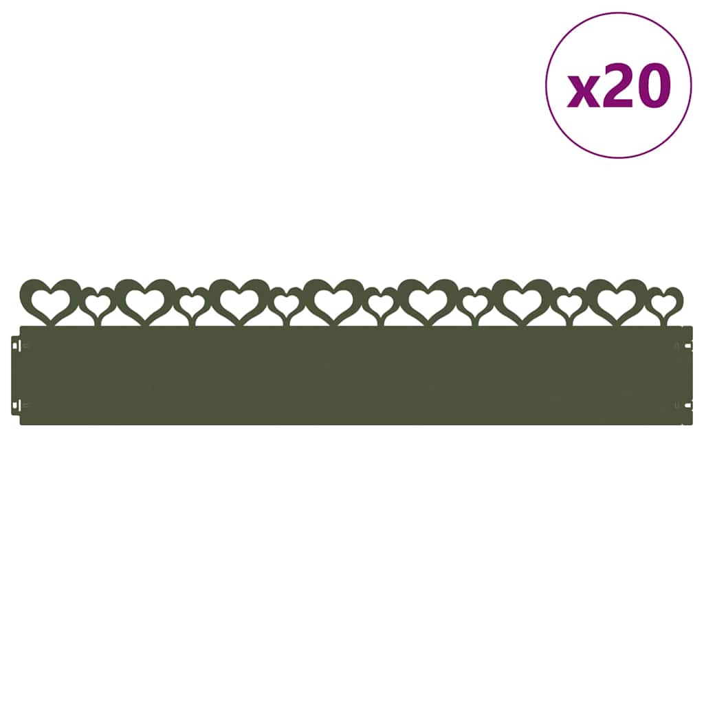 Plænekanter 20 pcs Oliven grøn 103 x 0,05 x 22 cm Stål