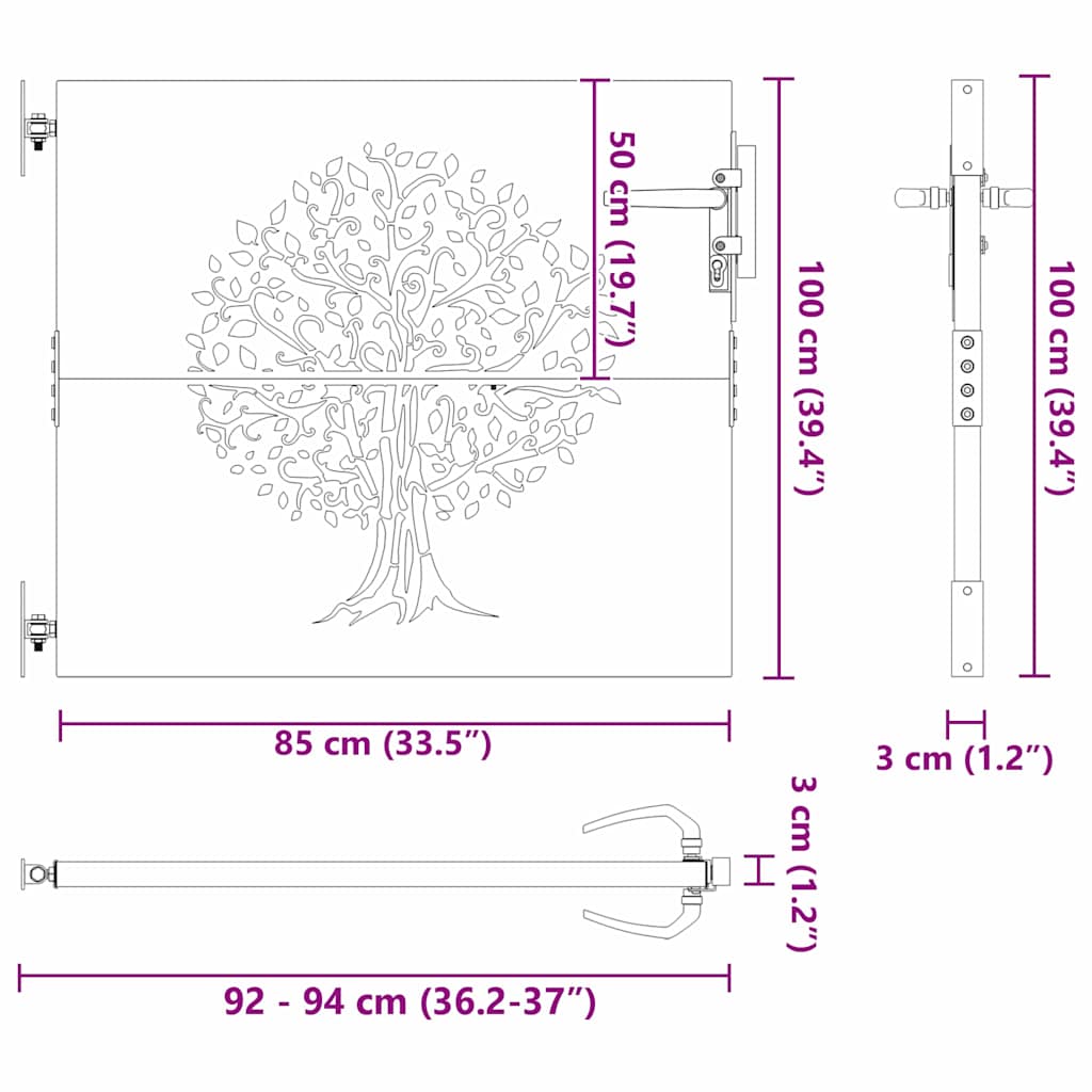 Haveport 85 x 100 cm Pulverlakeret Stål Sort Låses