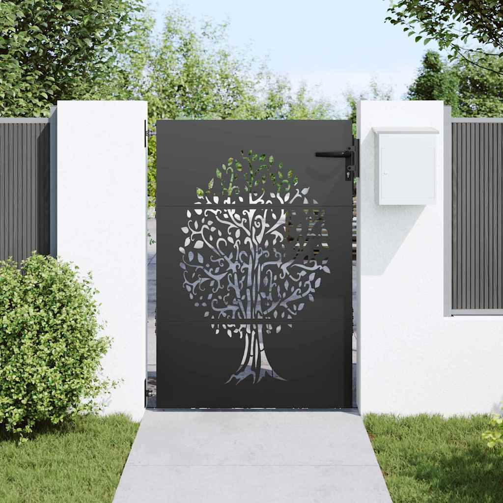 Haveport med lås Sort 85 x 150 cm Pulverlakeret Stål