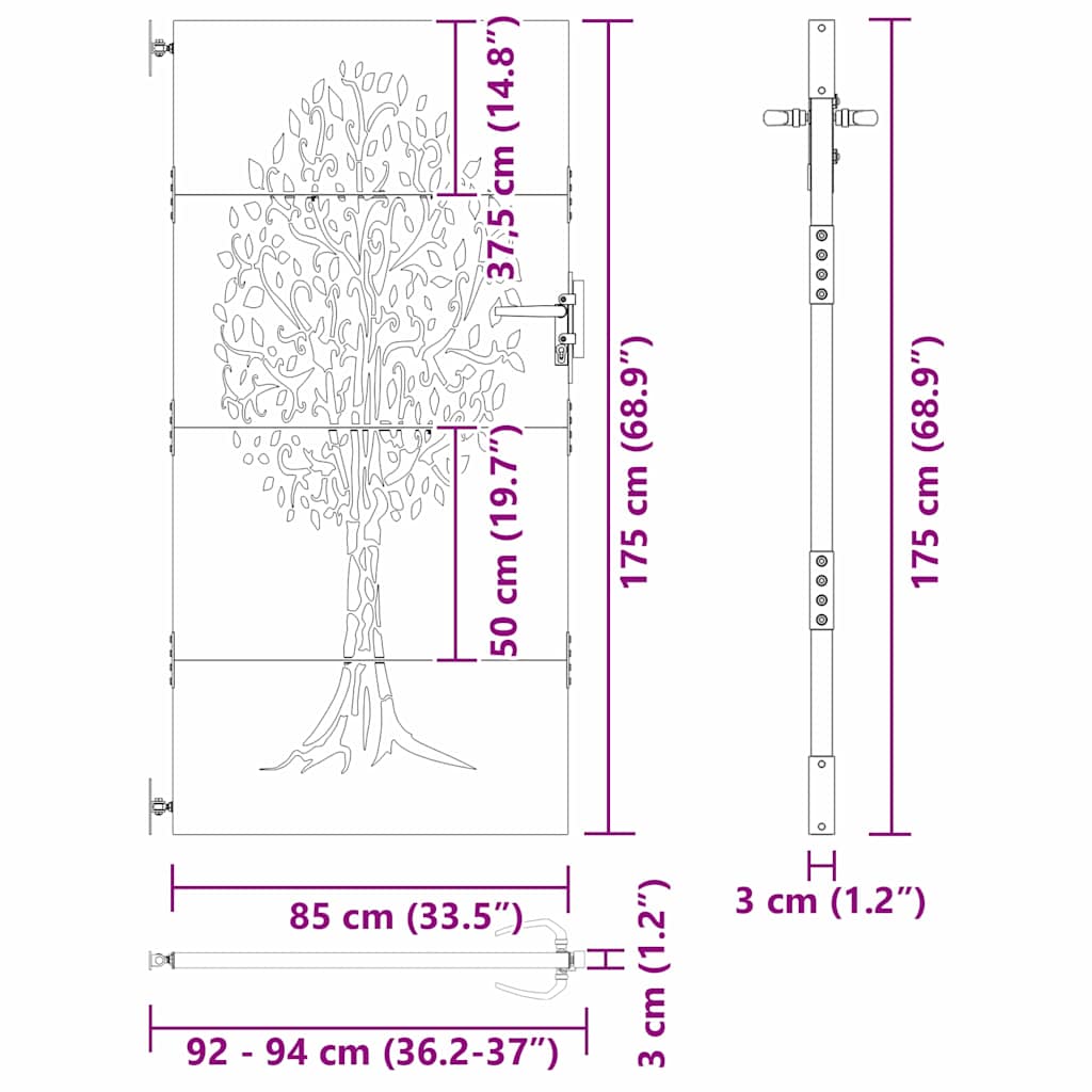 Haveport med lås Sort 85 x 175 cm Pulverlakeret Stål