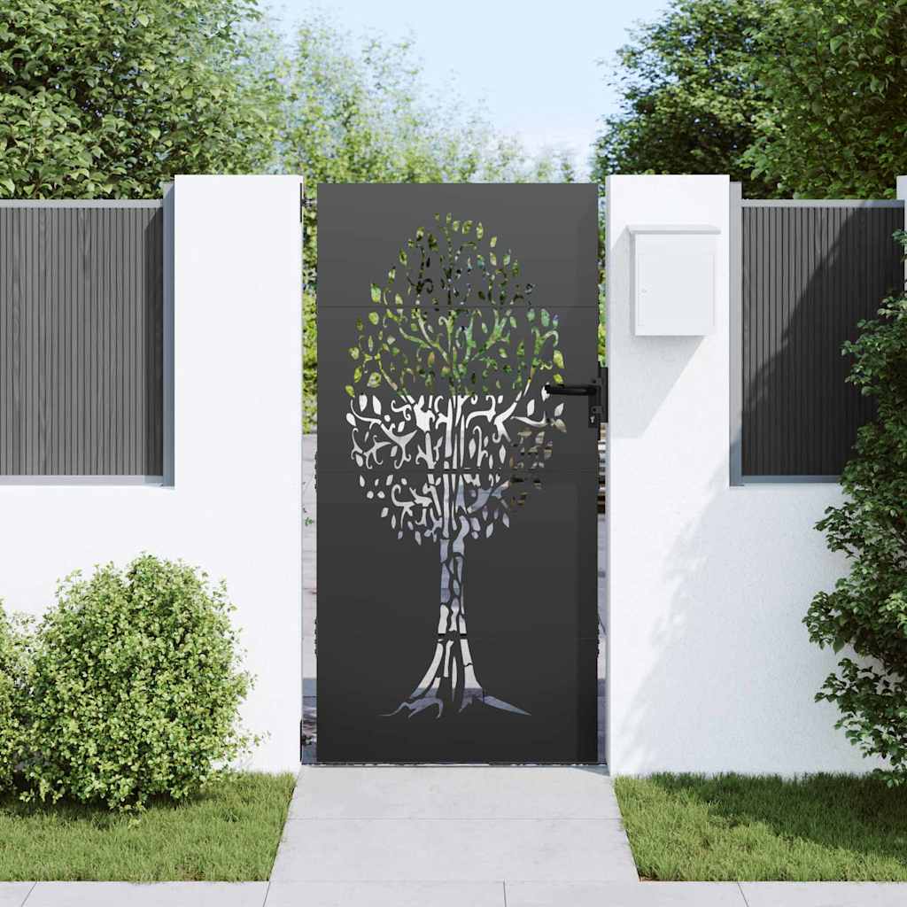 Haveport med lås Sort 85 x 200 cm Pulverlakeret Stål