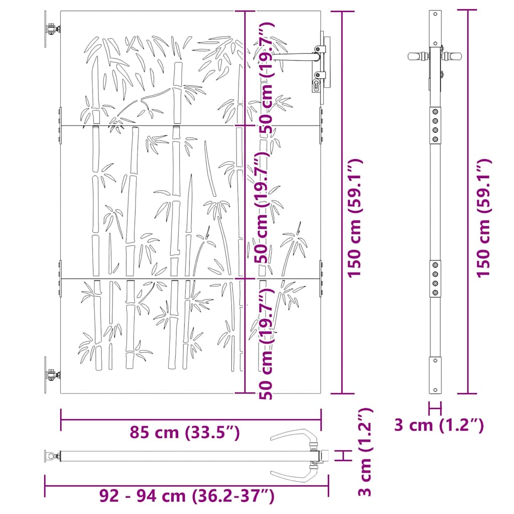 Haveport med lås Sort 85 x 150 cm Pulverlakeret Stål