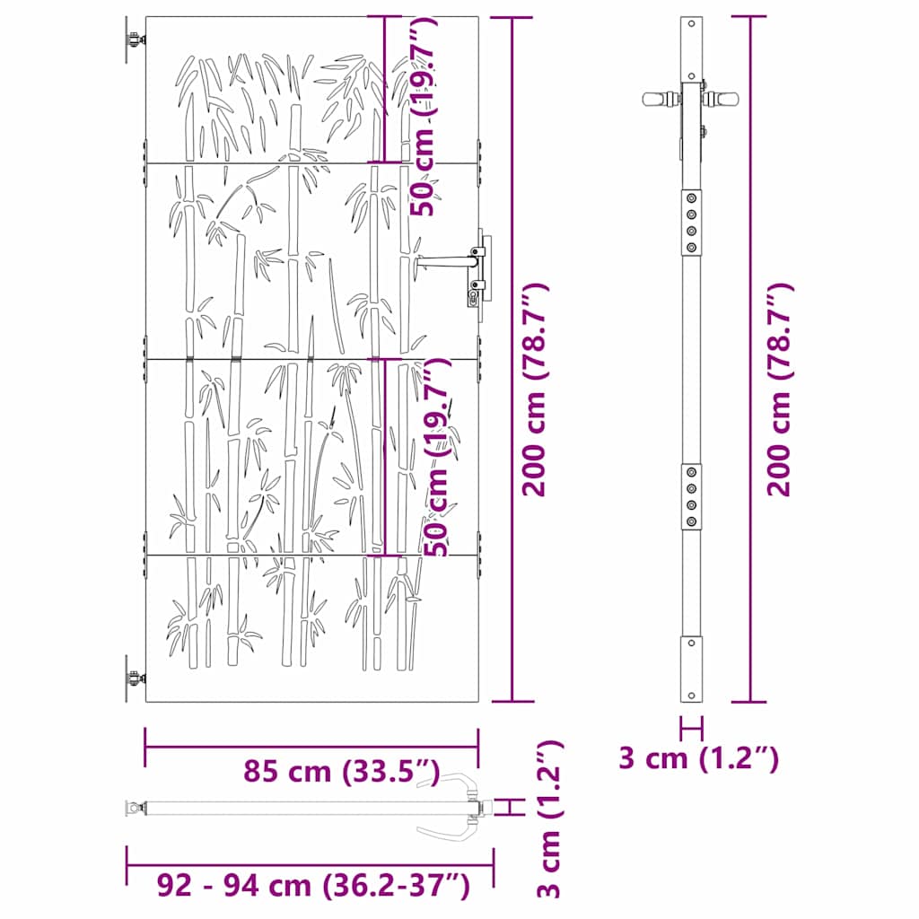 Haveport med lås Sort 85 x 200 cm Pulverlakeret Stål