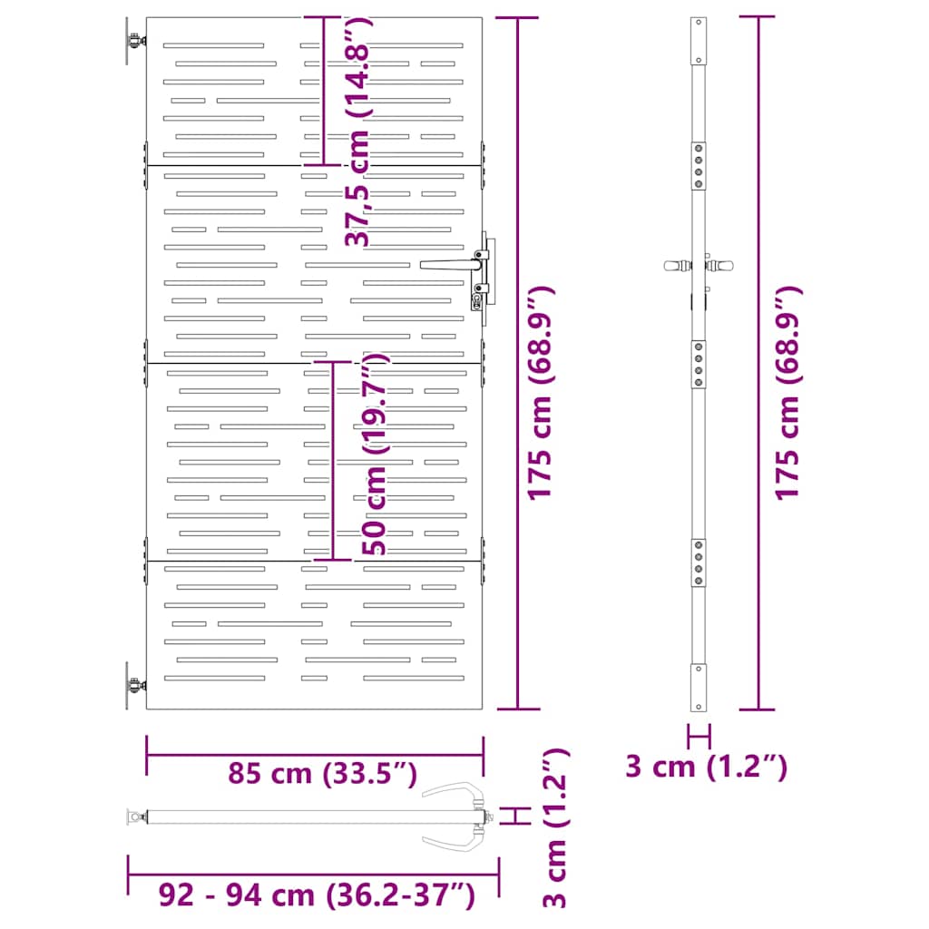 Haveport 85 x 175 cm Pulverlakeret Stål Sort Låses