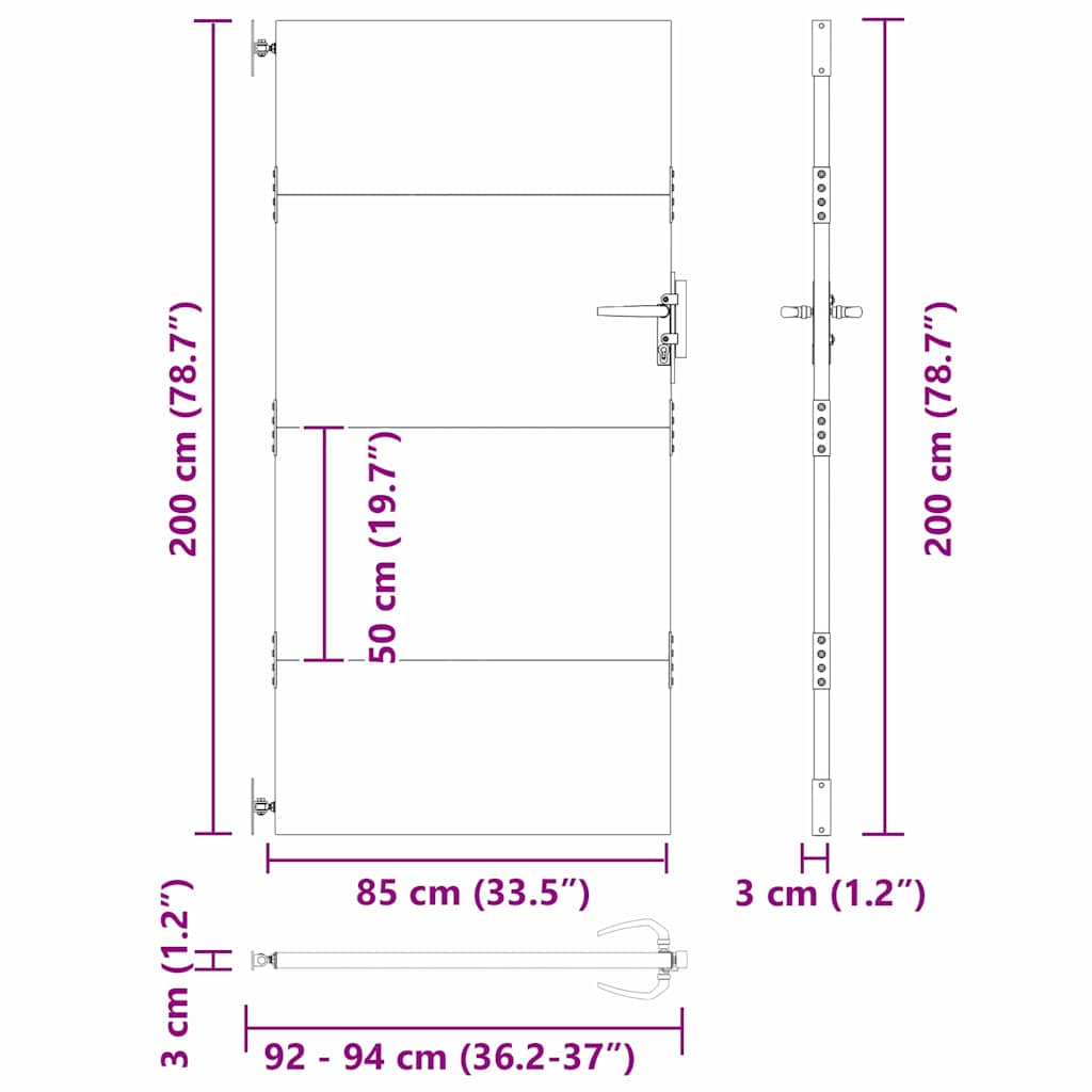 Haveport med lås Sort 85 x 200 cm Pulverlakeret Stål