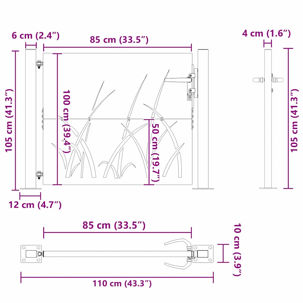 Haveport med lås Sort 110 x 105 cm Pulverlakeret Stål
