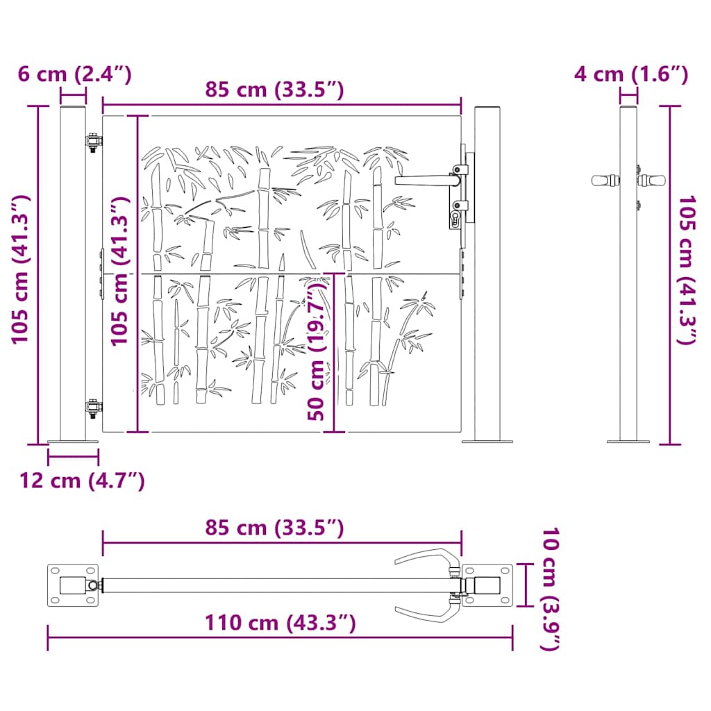 Haveport med lås Sort 110 x 105 cm Pulverlakeret stål