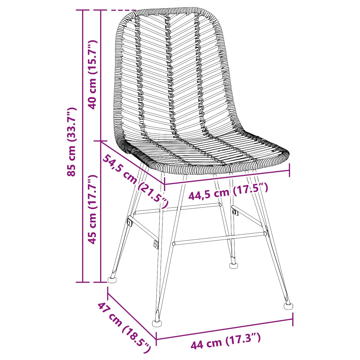 Spisestuestol 2 pcs Rattan og Jern Naturfarvet