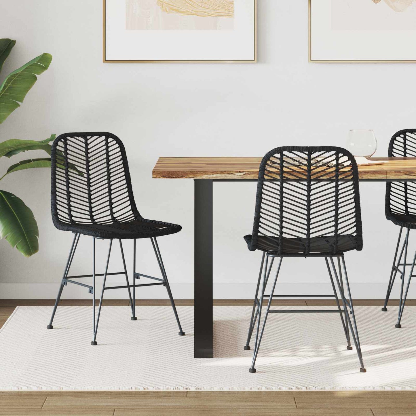 Spisestuestol 2 pcs Rattan og Jern Sort 44,5 x 54,5 x 85 cm