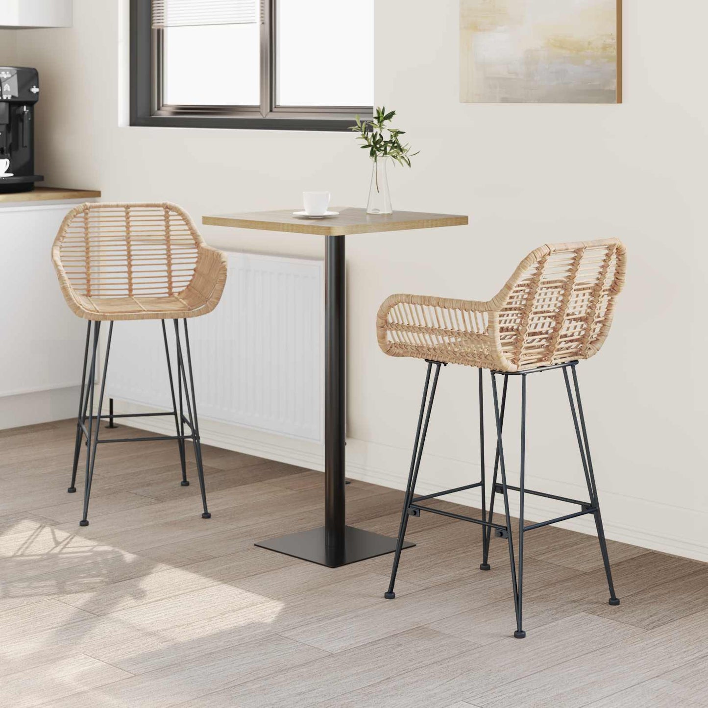 Barstol 2 pcs 55 x 52 x 92 cm Rattan og Jern
