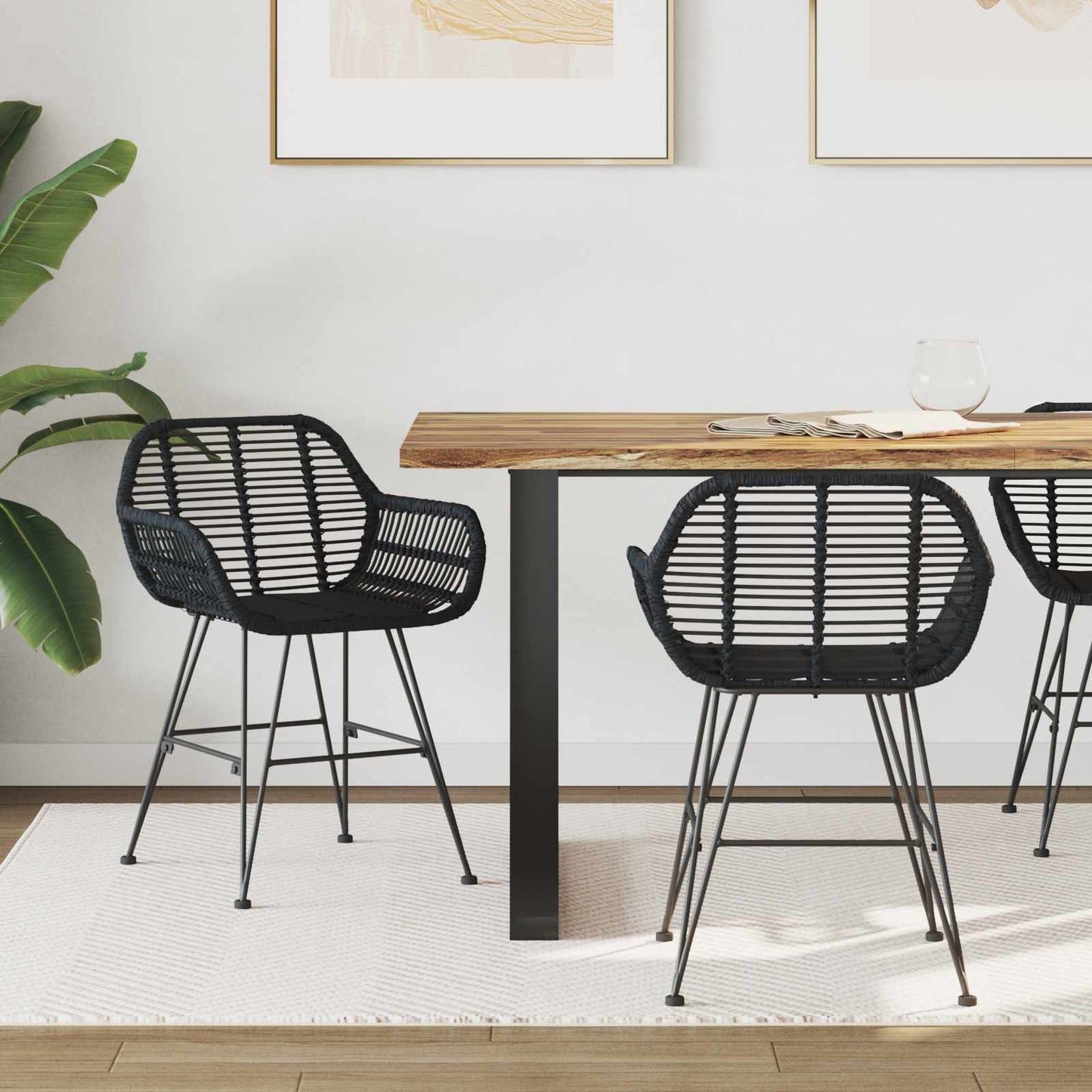 Spisestuestol 2 pcs Rattan og Jern Sort 55 x 50 x 74 cm