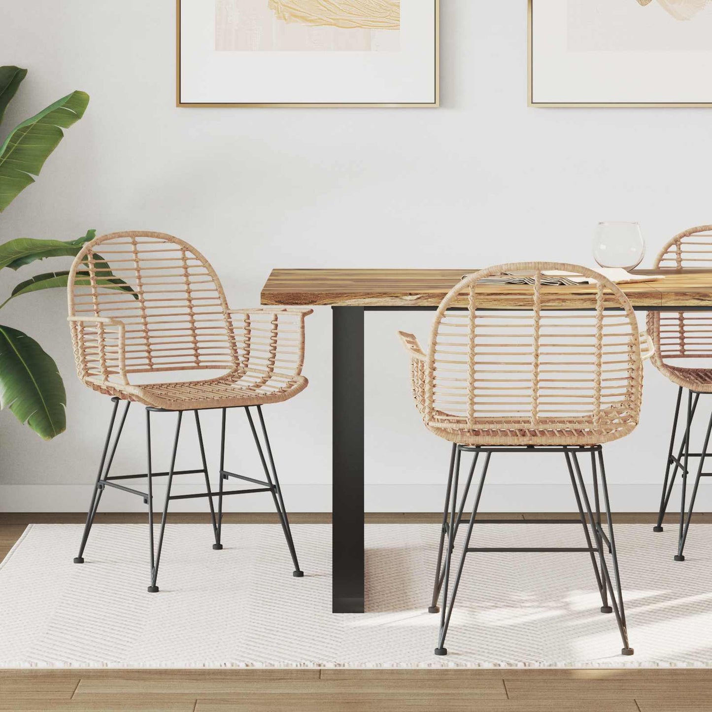 Spisestuestol 2 pcs Rattan og Jern Naturfarvet 57 x 55 x 85 cm