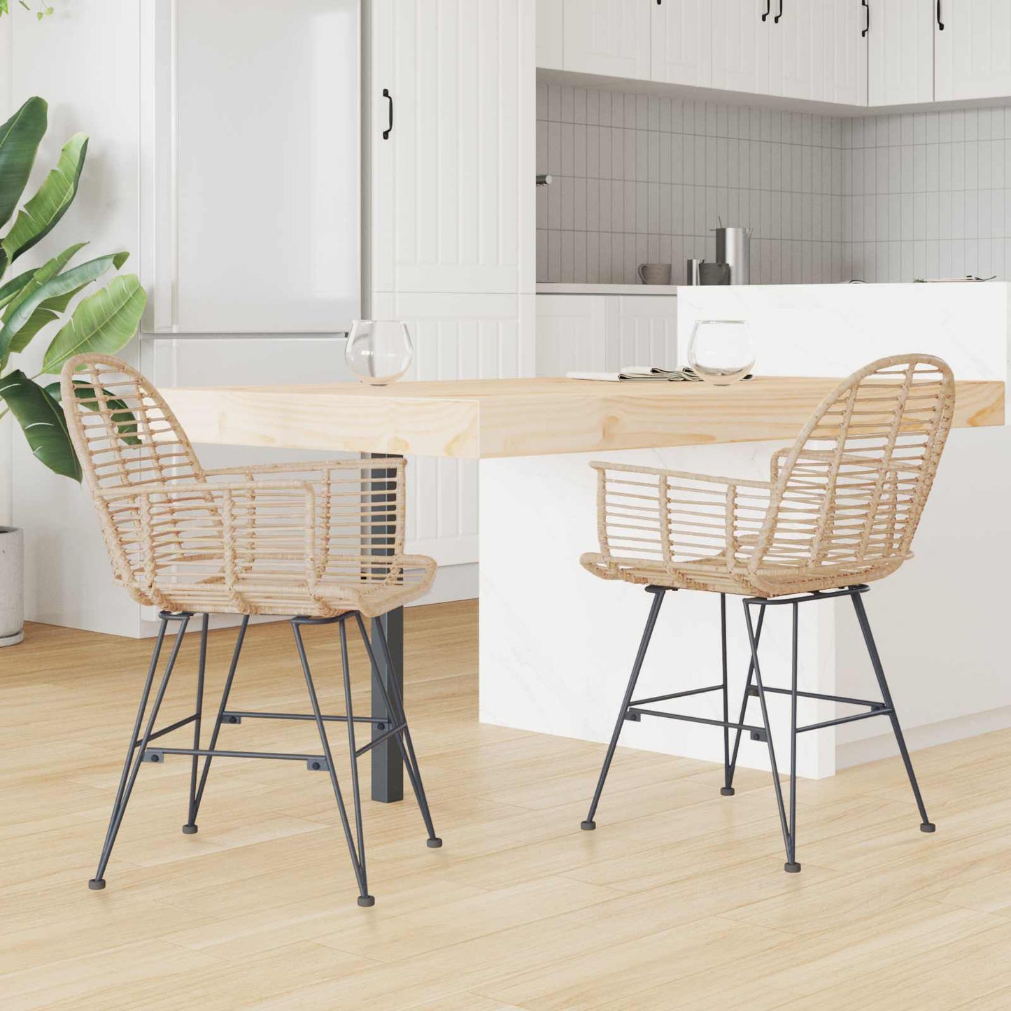 Spisestuestol 2 pcs Rattan og Jern Naturfarvet 57 x 55 x 85 cm