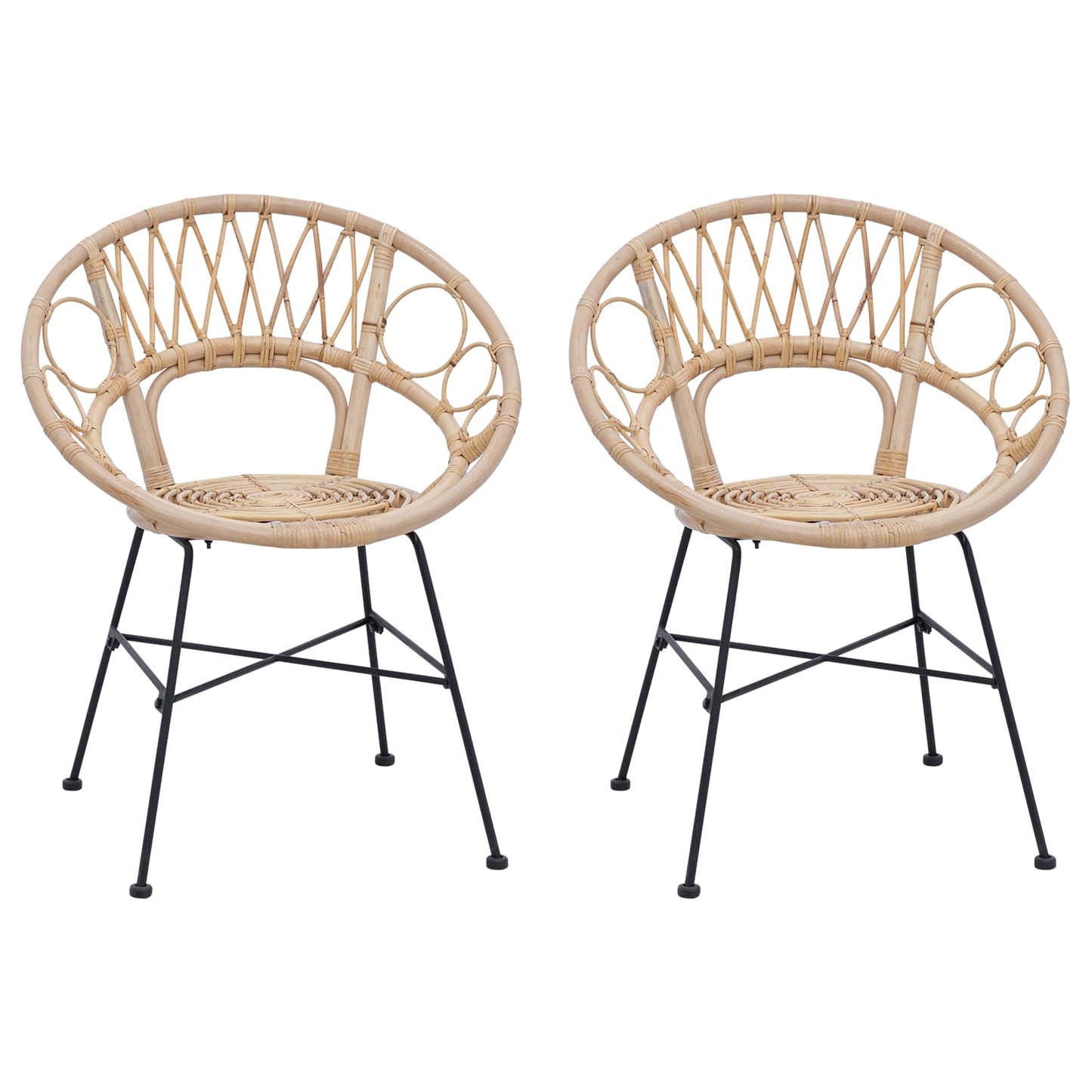 Spisestuestol 2 pcs Rattan og Jern Naturfarvet 54 x 65 x 82 cm