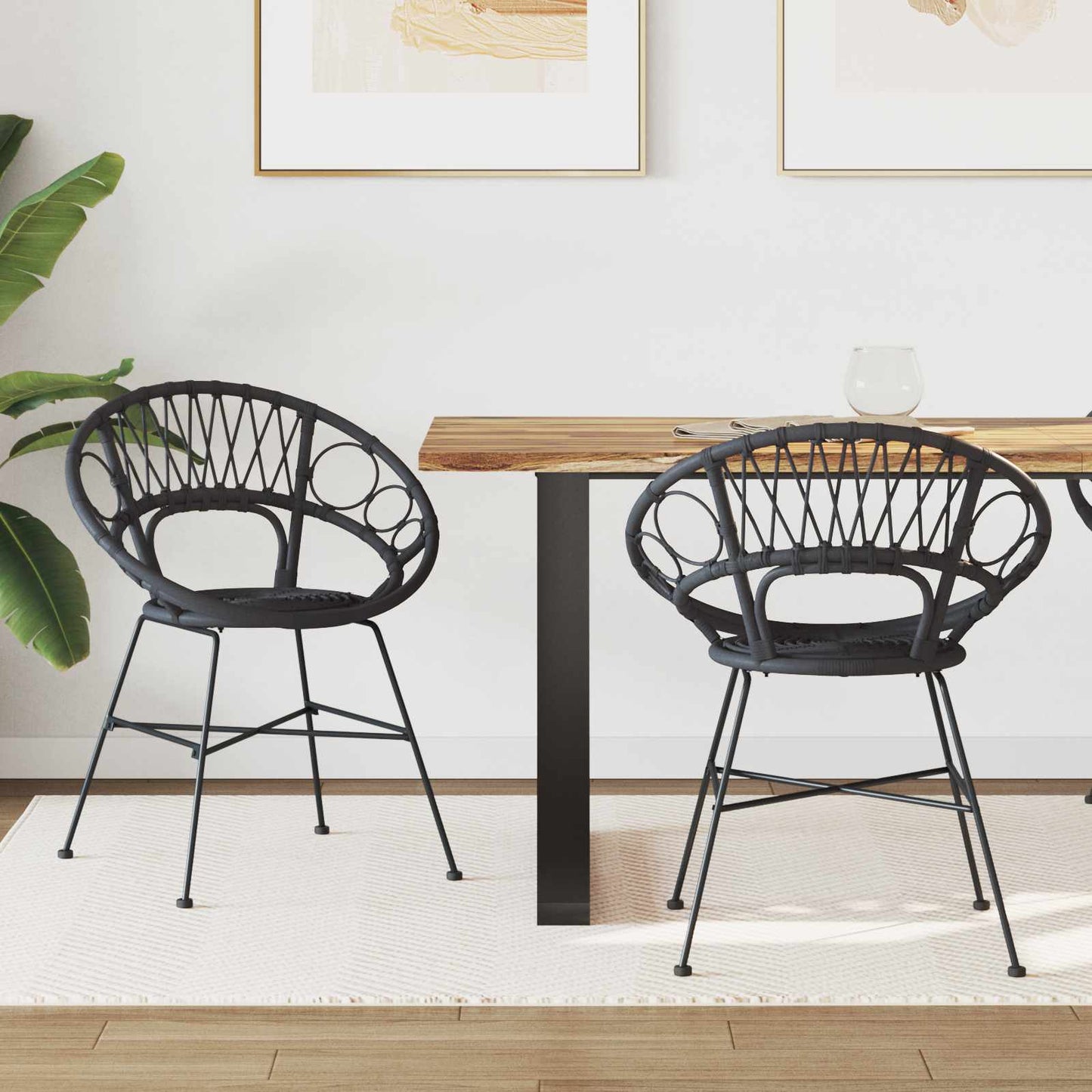 Spisestuestol 2 pcs Rattan og Jern Sort 54 x 65 x 82 cm