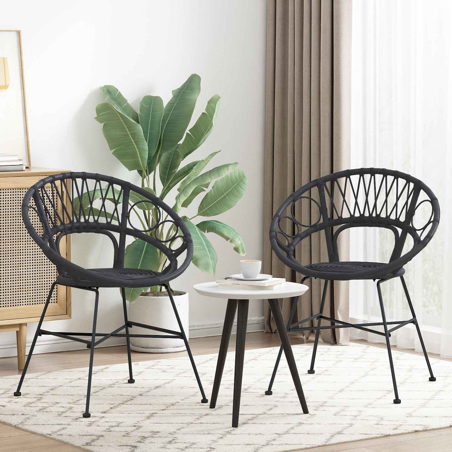 Spisestuestol 2 pcs Rattan og Jern Sort 54 x 65 x 82 cm