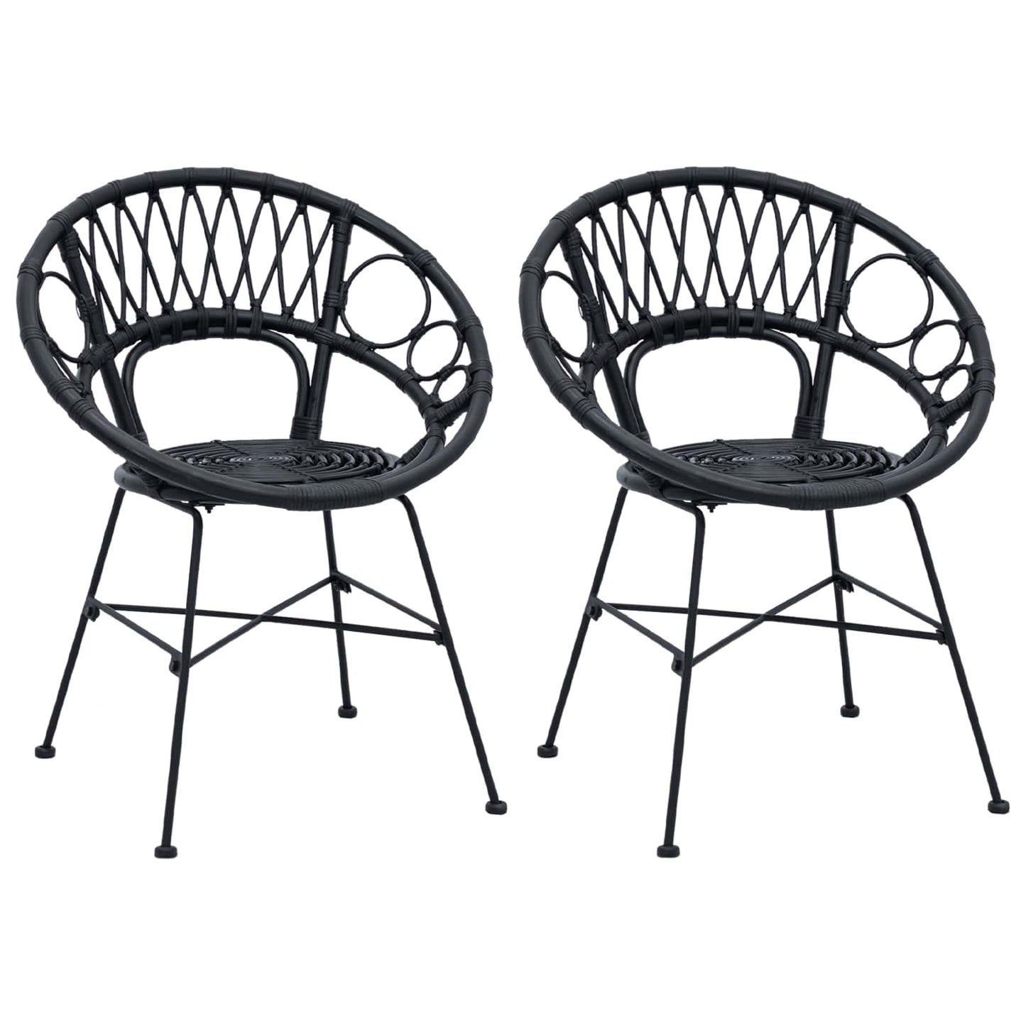 Spisestuestol 2 pcs Rattan og Jern Sort 54 x 65 x 82 cm