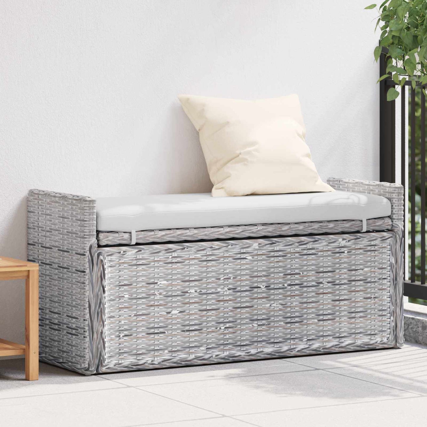 Opbevaringsbænk med pude Hvidvask 110 x 40 x 50 cm Rattan