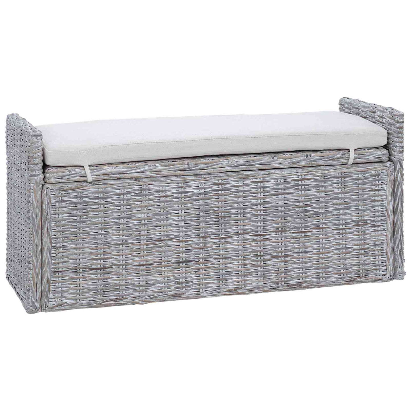 Opbevaringsbænk med pude Hvidvask 110 x 40 x 50 cm Rattan