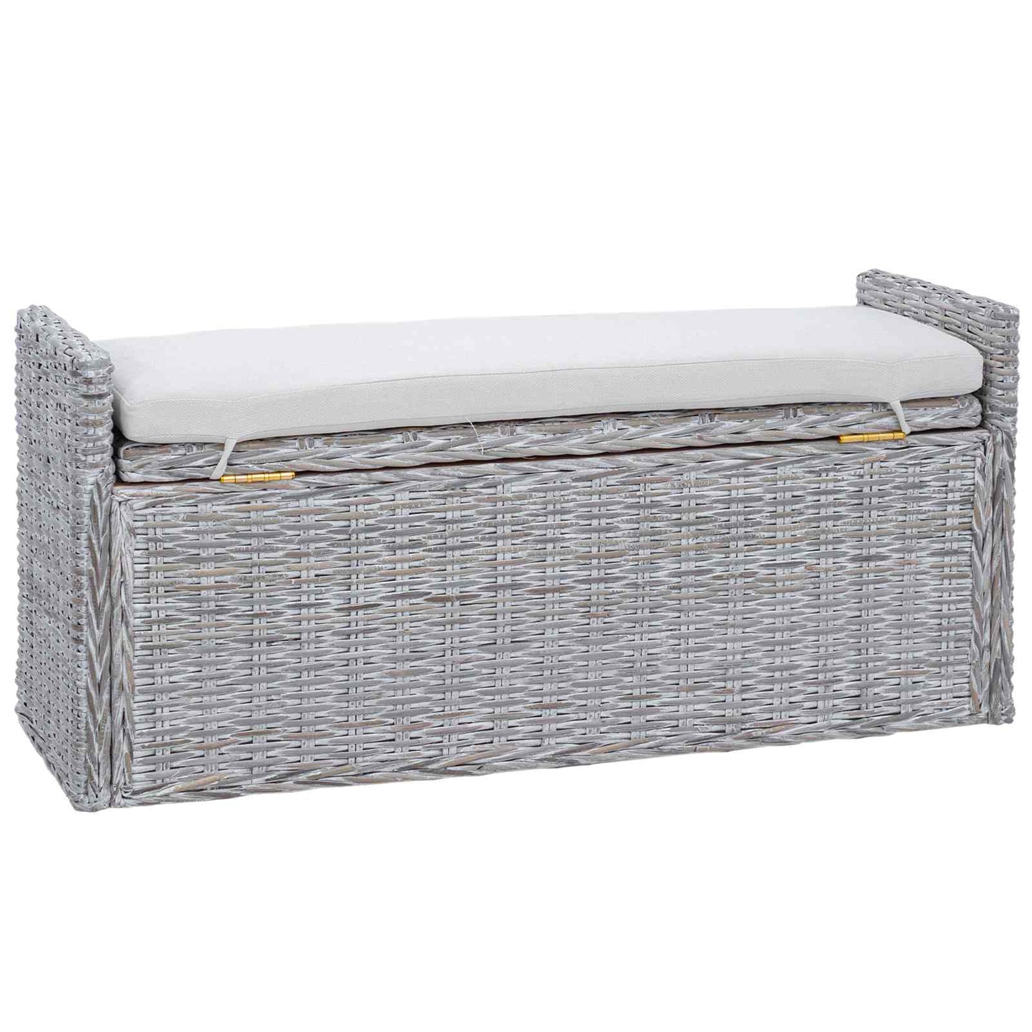 Opbevaringsbænk med pude Hvidvask 110 x 40 x 50 cm Rattan