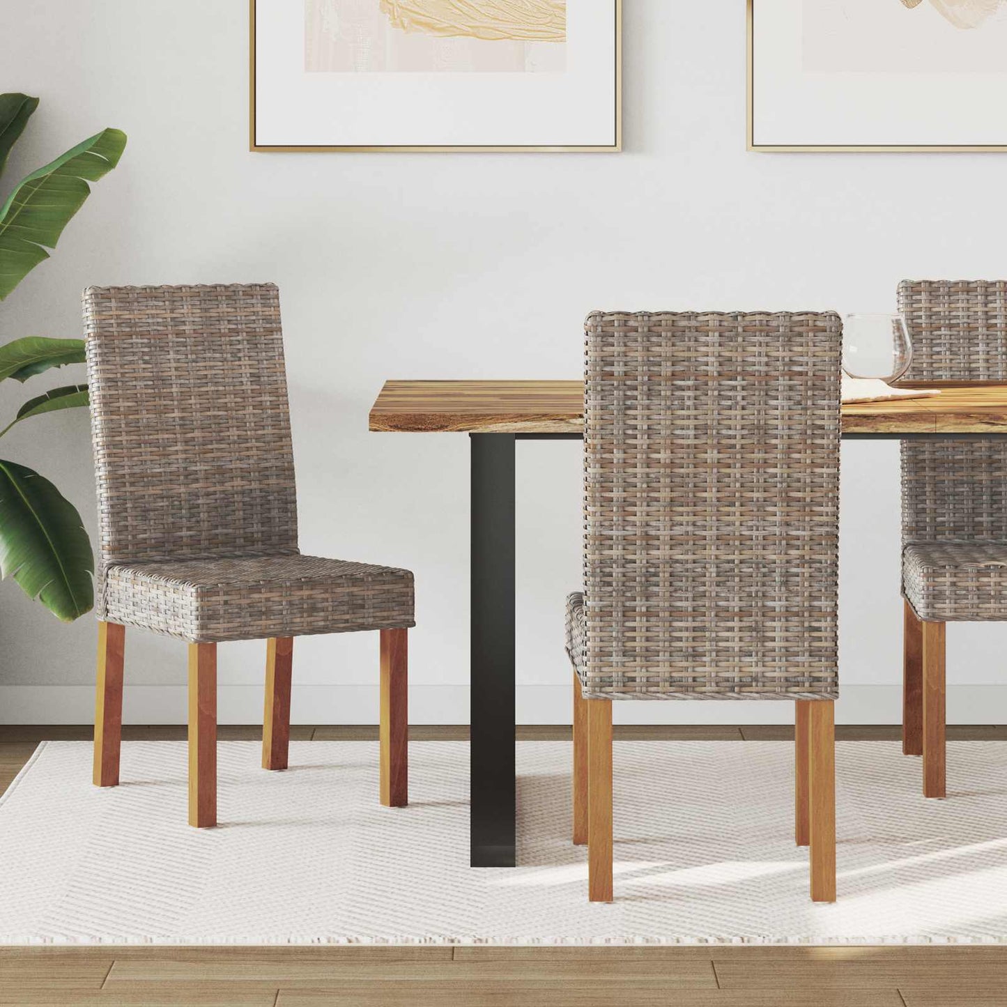 Spisestuestol 2 pcs Kubu Rattan og massiv mahogni træ Kubu Grå