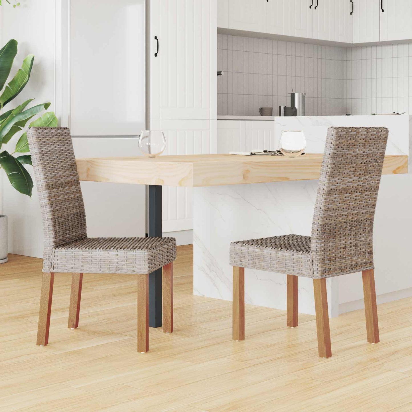 Spisestuestol 2 pcs Kubu Rattan og massiv mahogni træ Kubu Grå