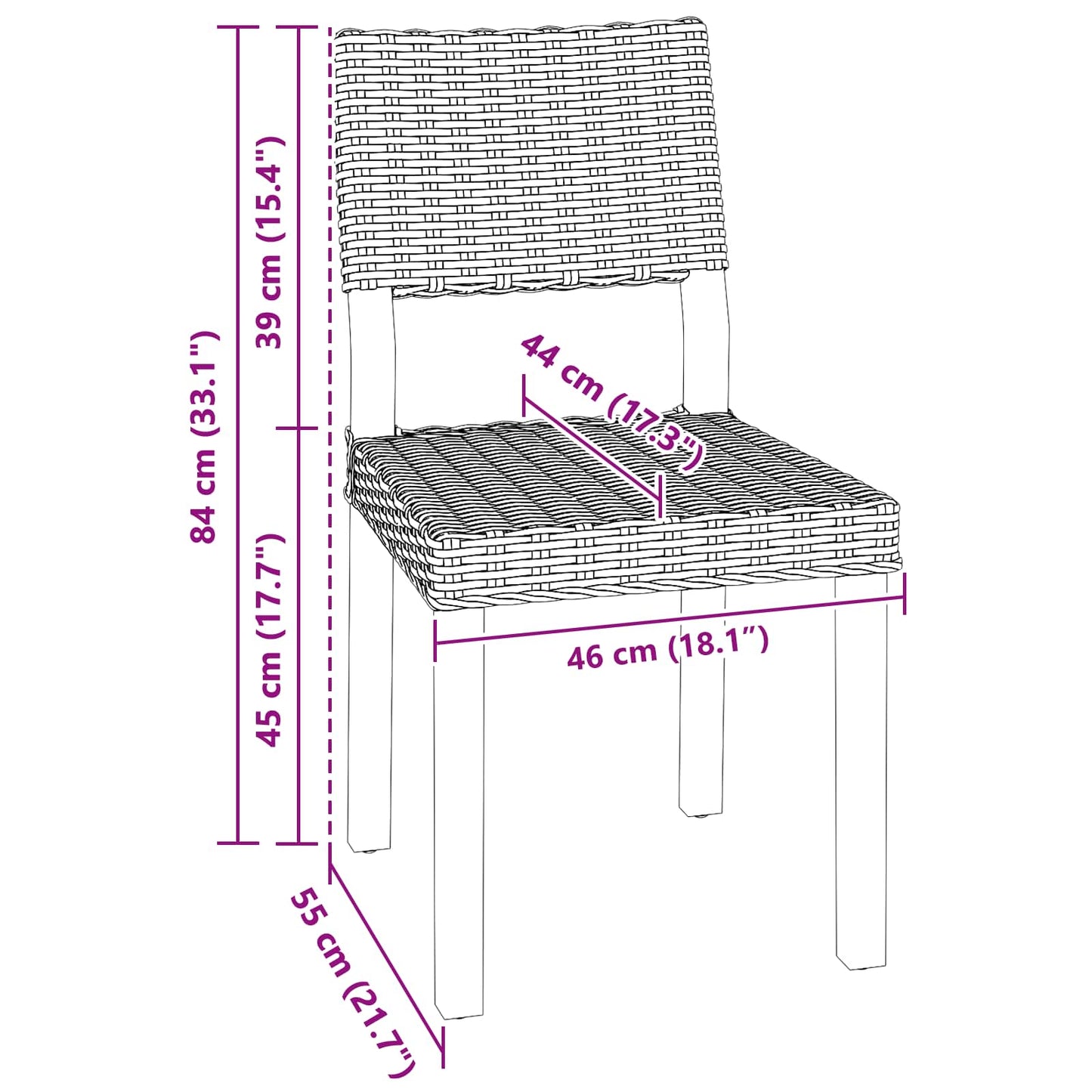 Spisestuestol 2 pcs Kubu rattan Sorte vask 46 x 55 x 84 cm