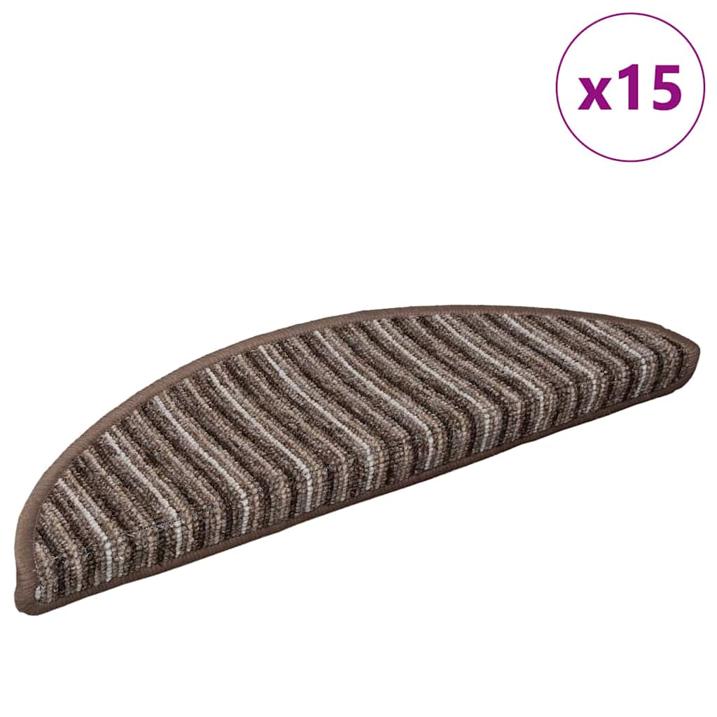 Selvklæbende Trappemåtter 15 pcs Brun 56 x 17 x 3 cm