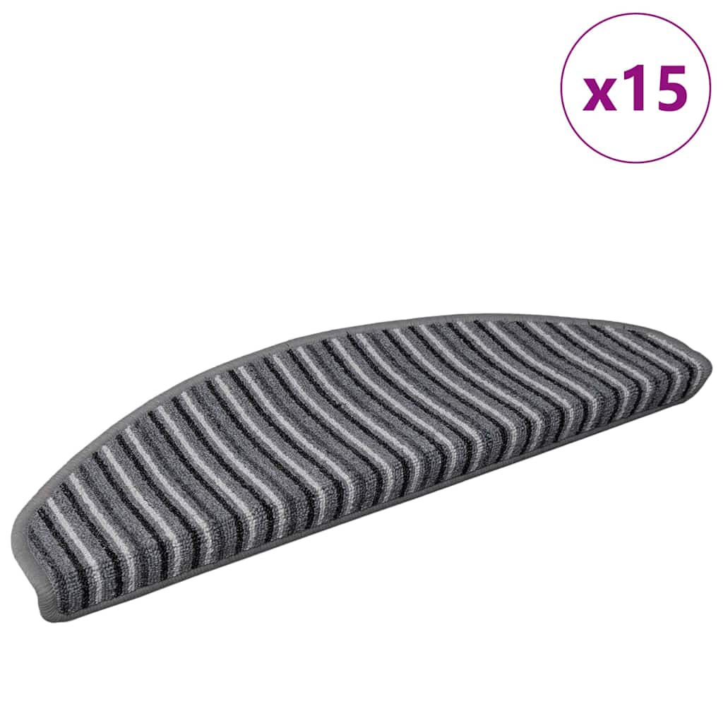 Selvklæbende Trappemåtter 15 pcs Grå 65 x 21 x 4 cm