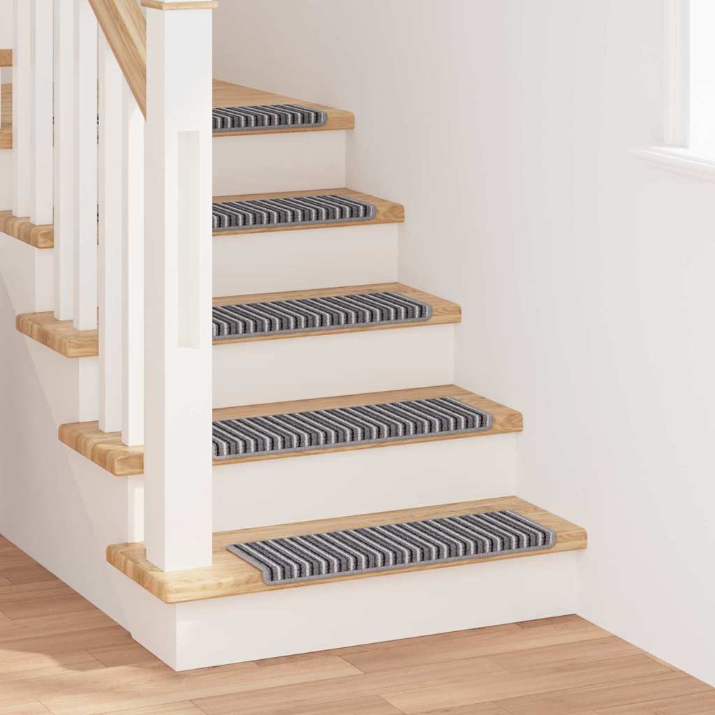 Selvklæbende Trappemåtter Stribet 15 pcs Grå 65 x 21 x 4 cm