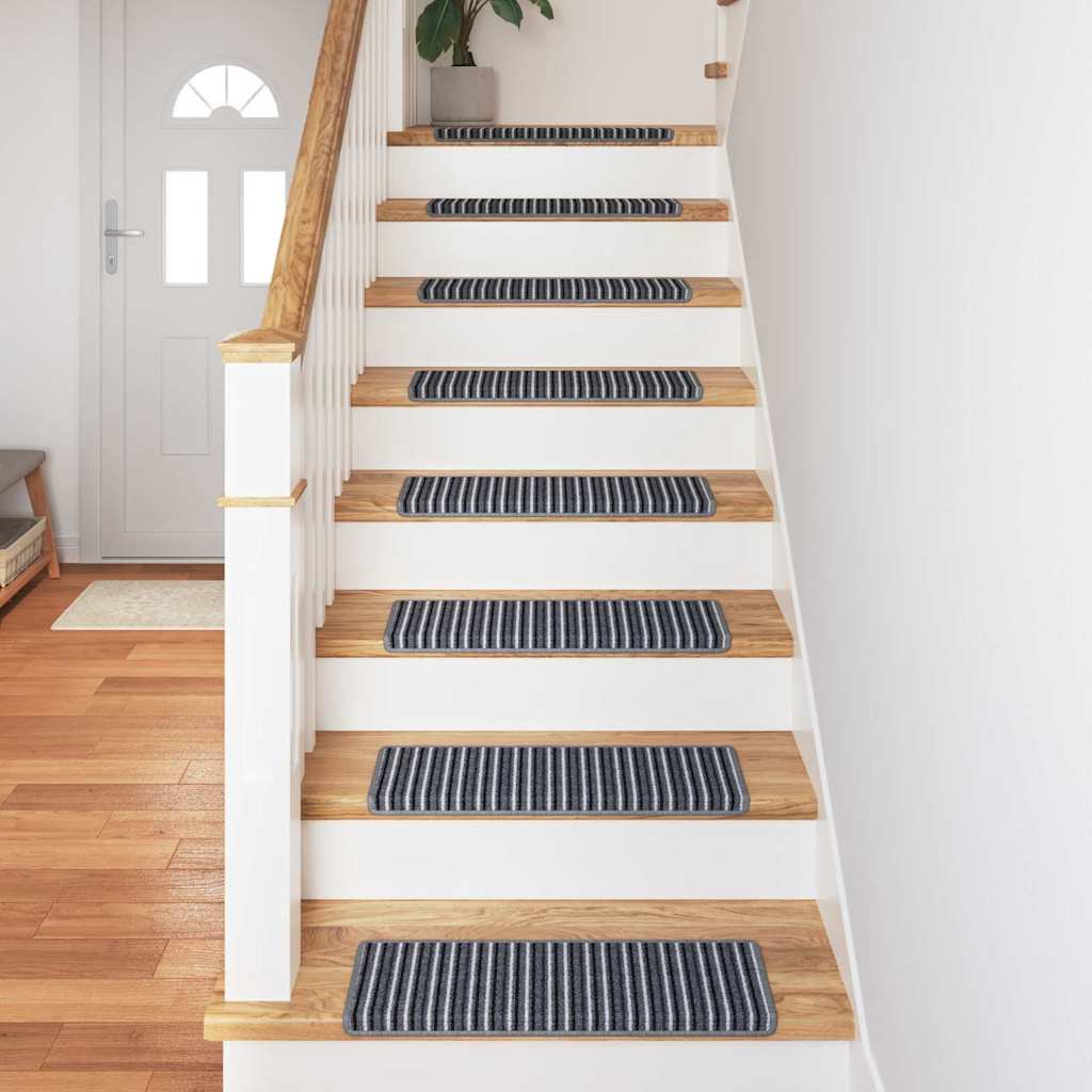 Selvklæbende Trappemåtter Stribet 15 pcs Grå 65 x 21 x 4 cm