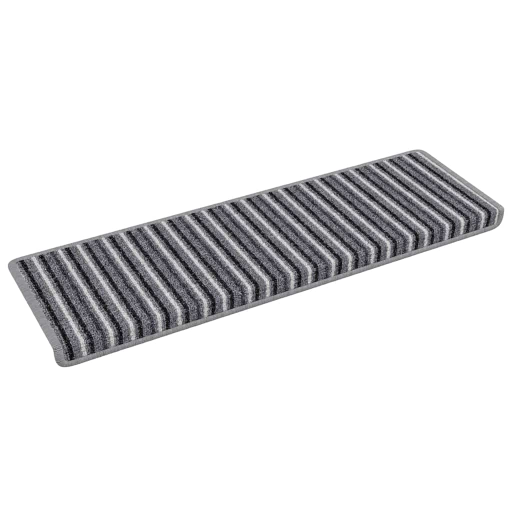 Selvklæbende Trappemåtter Stribet 15 pcs Grå 65 x 21 x 4 cm