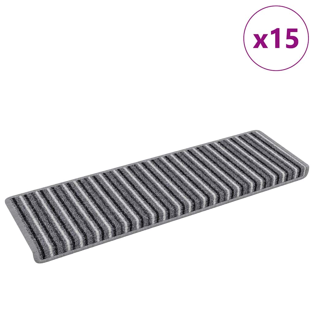 Selvklæbende Trappemåtter Stribet 15 pcs Grå 65 x 21 x 4 cm