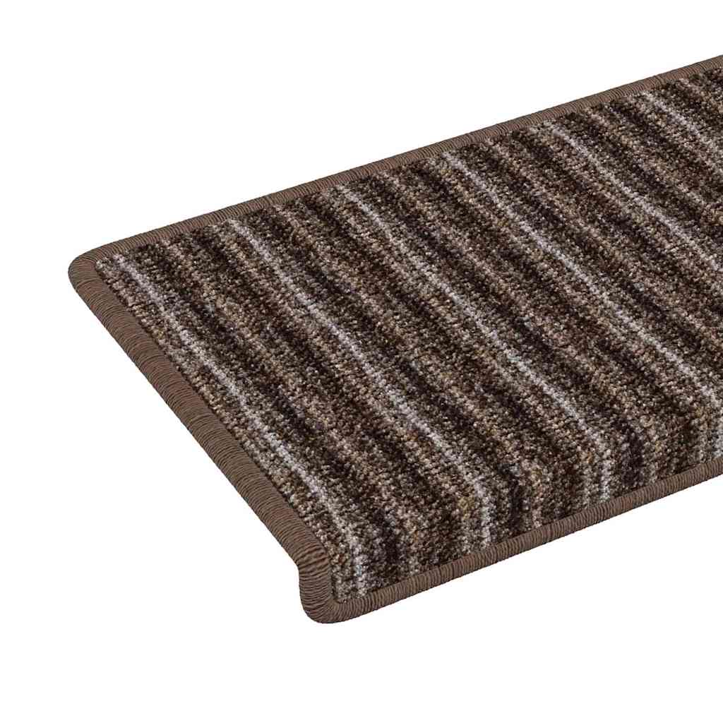 Selvklæbende Trappemåtter Stribet 15 pcs Brun 65 x 21 x 4 cm