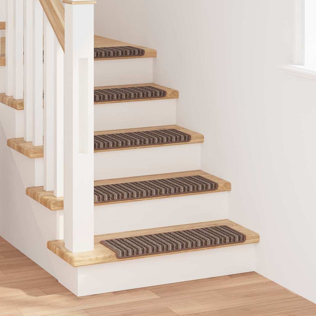 Selvklæbende Trappemåtter Stribet 15 pcs Brun 65 x 21 x 4 cm