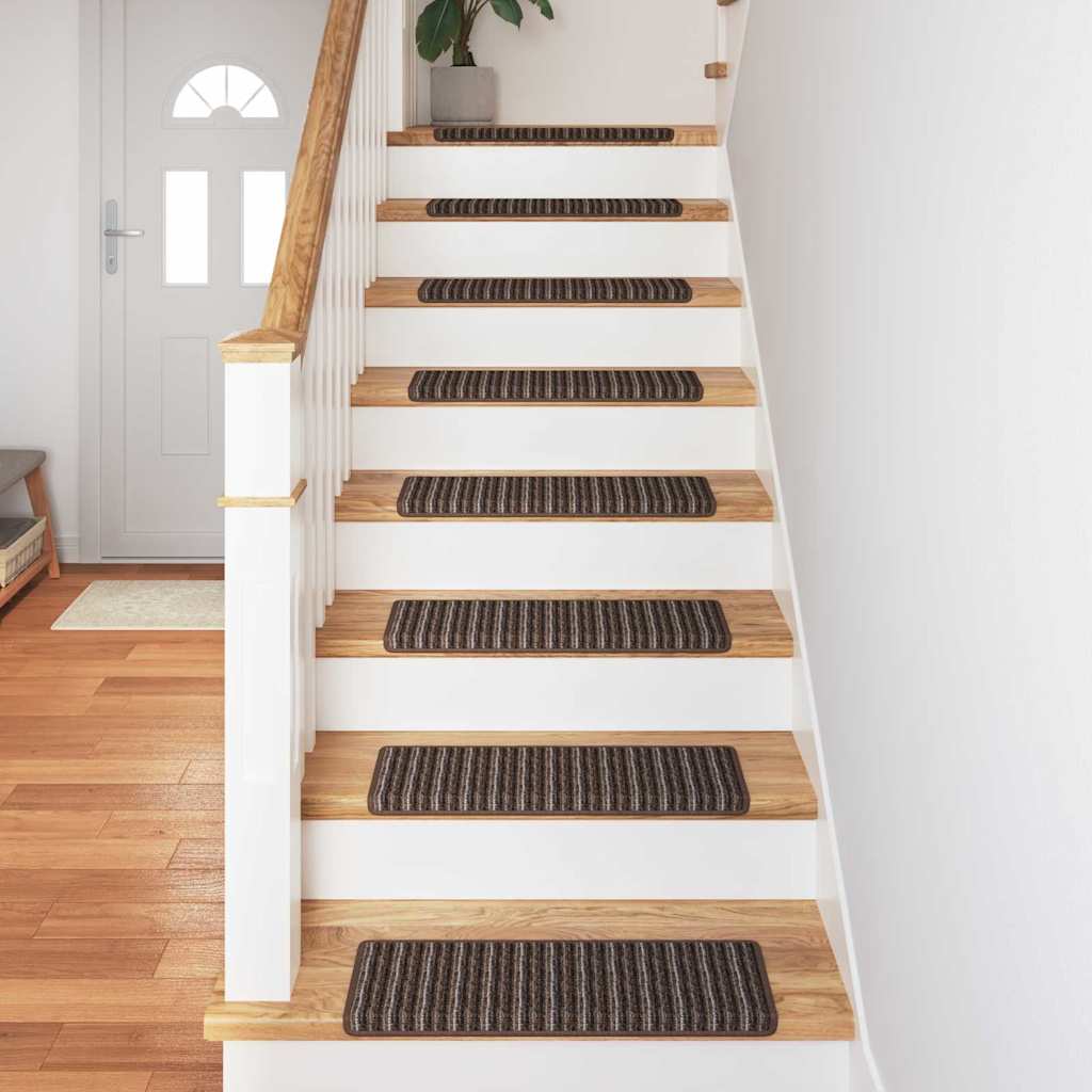 Selvklæbende Trappemåtter Stribet 15 pcs Brun 65 x 21 x 4 cm